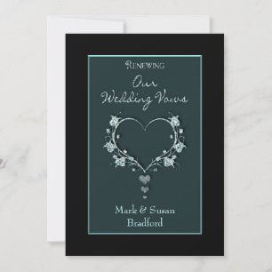 RENEWING WEDDING VOWS - TEAL/HEARTS INVITATION