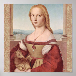 Rennaisance Unicorn and Lady Raphael Painting Poster