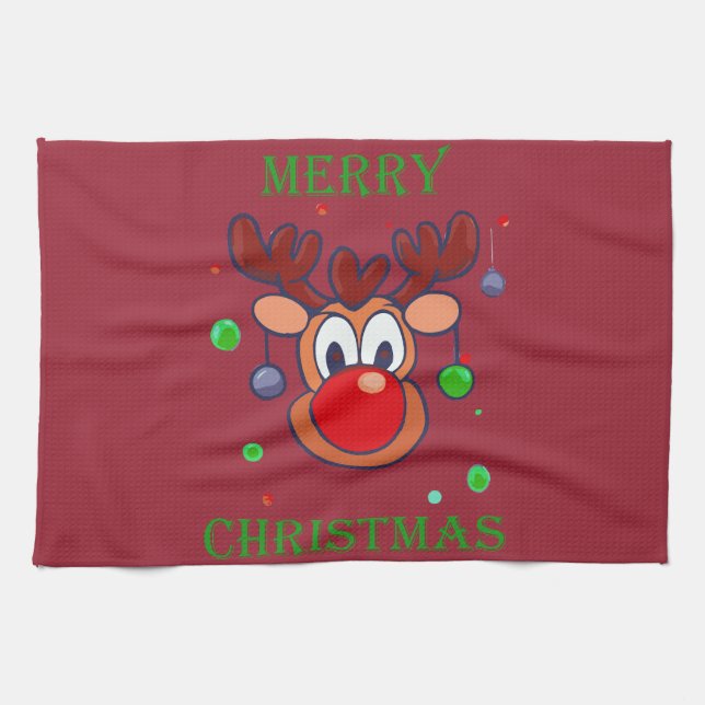 Renne Noël Rudolph - Merry christmas Tea Towel (Horizontal)