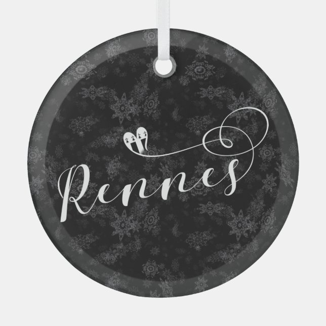 Rennes Flag in Heart, Roazhon, Breton Glass Tree Decoration (Front)