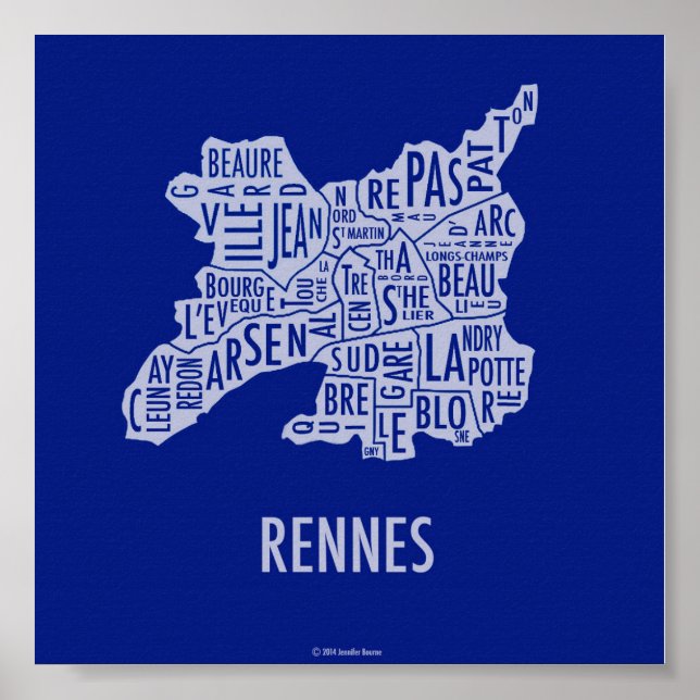 Rennes France Map Poster (Front)