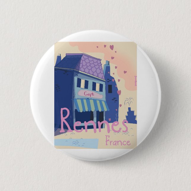 Rennes France vintage cartoon 6 Cm Round Badge (Front)