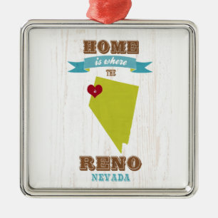 Reno, Nevada Map – Home Is Where The Heart Is Metal Tree Decoration