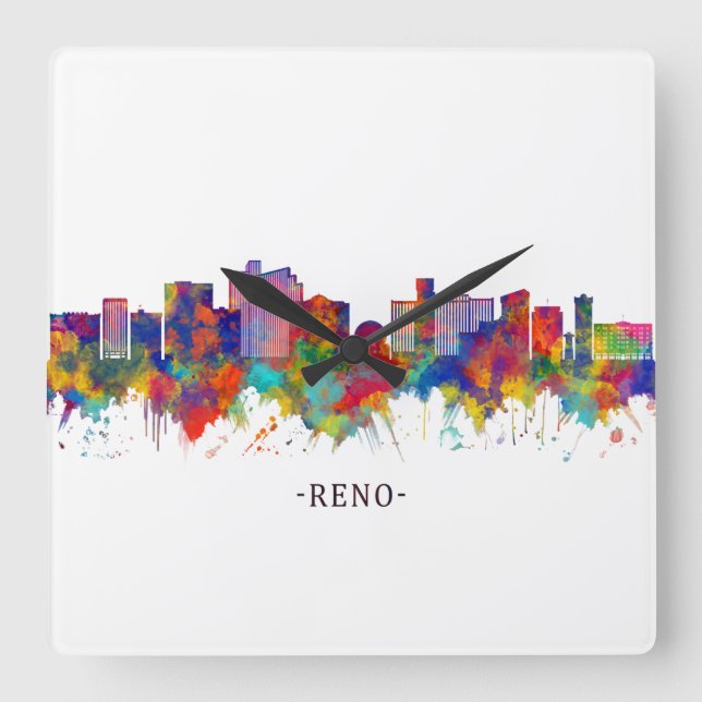 Reno Nevada Skyline Square Wall Clock (Front)