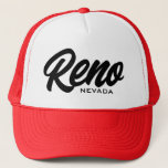 Reno Nevada Trucker Hat<br><div class="desc">Reno Nevada Trucker Hat. Custom baseball cap with city and state name. Stylish hand lettering script typography design. Available in red and other cool colors. Fun Birthday gift idea for friends and family. Nickname: The biggest little city in the world.</div>