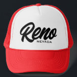 Reno Nevada Trucker Hat<br><div class="desc">Reno Nevada Trucker Hat. Custom baseball cap with city and state name. Stylish hand lettering script typography design. Available in red and other cool colors. Fun Birthday gift idea for friends and family. Nickname: The biggest little city in the world.</div>