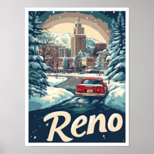 Reno Nevada USA Art Vintage Travel Illustration Poster