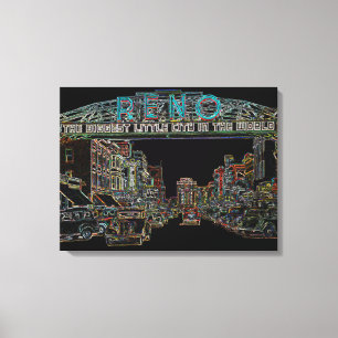 RENO NEVADA VINTAGE COLORFUL Neon Art Canvas Print