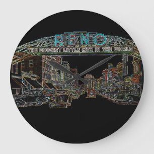 RENO NEVADA VINTAGE COLORFUL Neon Art Large Clock