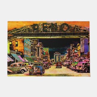 RENO NEVADA VINTAGE COLORFUL WATERCOLOR ART DOORMAT