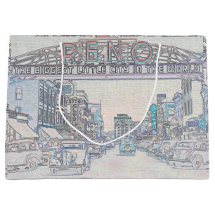 RENO NEVADA VINTAGE COLORFUL WATERCOLOR ART neon Large Gift Bag