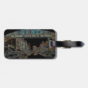 RENO NEVADA VINTAGE COLORFUL WATERCOLOR ART neon Luggage Tag