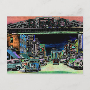 RENO NEVADA VINTAGE COLORFUL WATERCOLOR ART POSTCARD