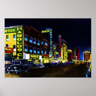 Reno Nevada Virginia Street at Night Poster
