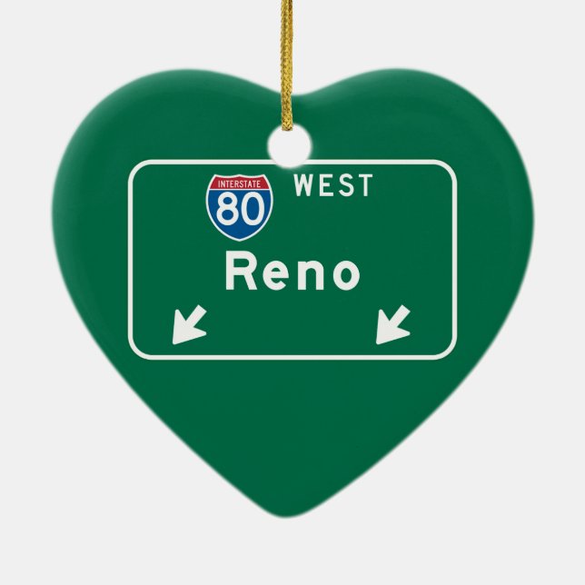 Reno, NV Road Sign Ceramic Tree Decoration (Back)
