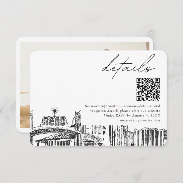 Reno Skyline Small Wedding Details QR Code RSVP Enclosure Card (Front/Back)