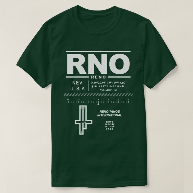 Reno Tahoe International Airport RNO T-Shirt (Design Front)