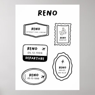 Reno - Travel Stamp Collection Vintage Design Poster