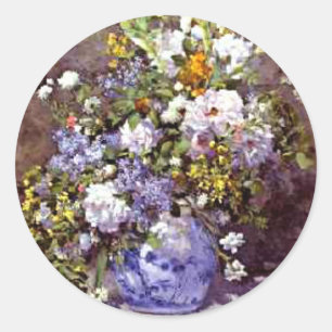 Renoir: Blue Vase, famous painting, Classic Round Sticker