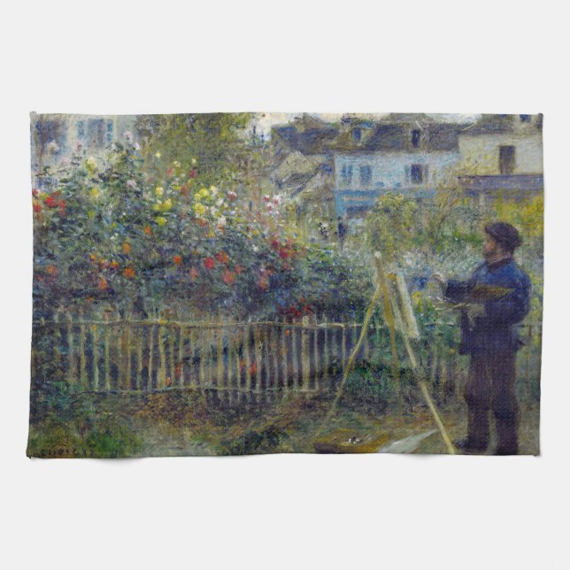 Renoir - Claude Monet Painting in his Garden Tea Towel (Horizontal)