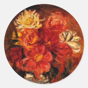 Renoir - Dahlias, fine art painting, Classic Round Sticker