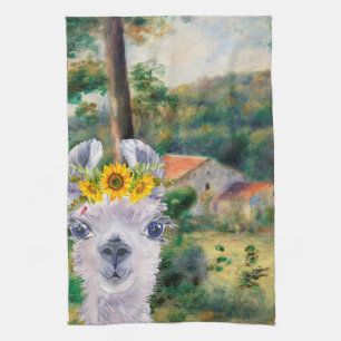 Renoir Environs of Briey and the Fancy Llama  Tea Towel