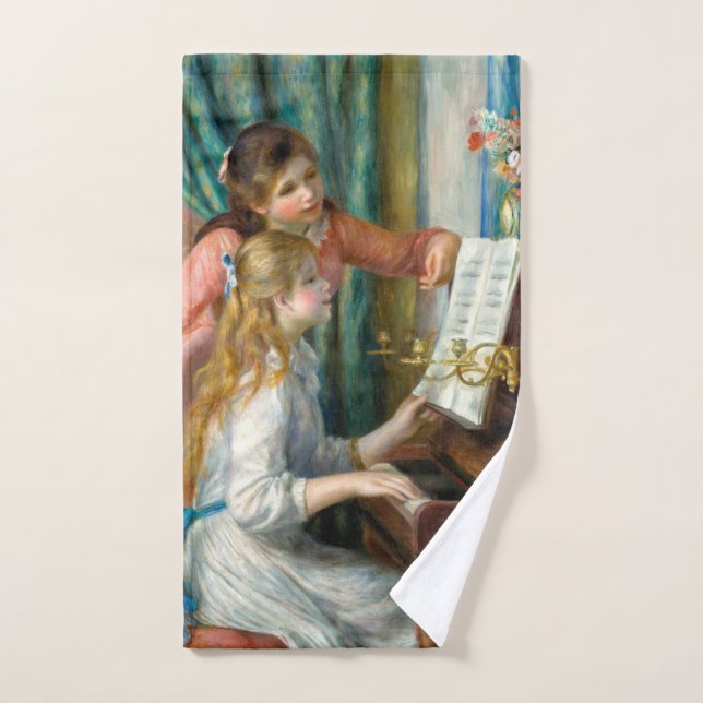 Renoir Girls at the Piano Impressionism Painting Bath Towel Set (Hand Towel)