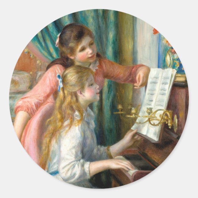Renoir Girls at the Piano Impressionism Painting Classic Round Sticker (Front)