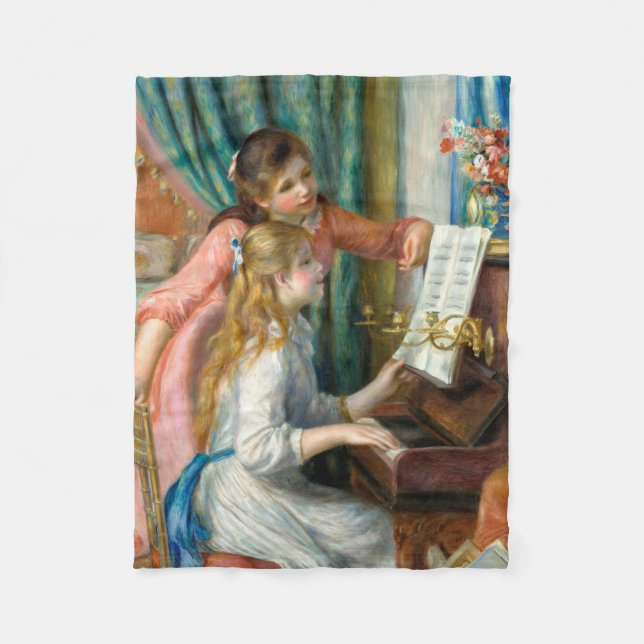 Renoir Girls at the Piano Impressionism Painting Fleece Blanket (Front)