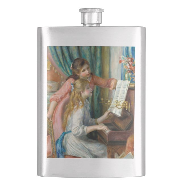 Renoir Girls at the Piano Impressionism Painting Hip Flask (Front)