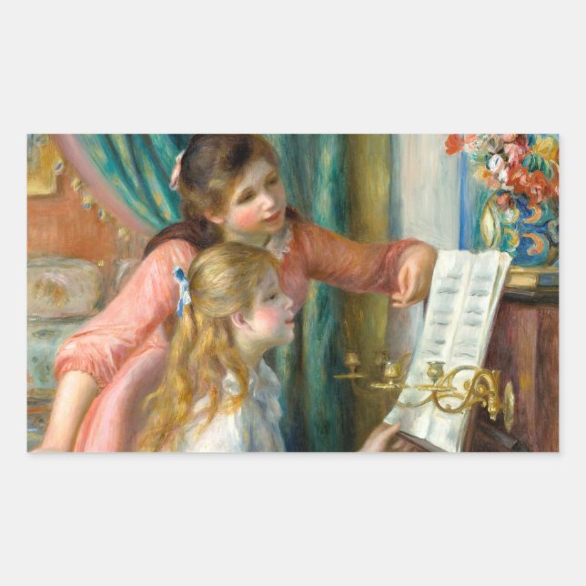Renoir Girls at the Piano Impressionism Painting Rectangular Sticker (Front)