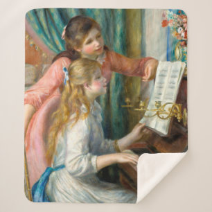 Renoir Girls at the Piano Impressionism Painting Sherpa Blanket