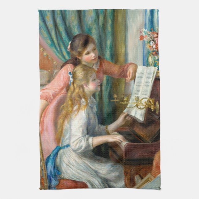 Renoir Girls at the Piano Impressionism Painting Tea Towel (Vertical)