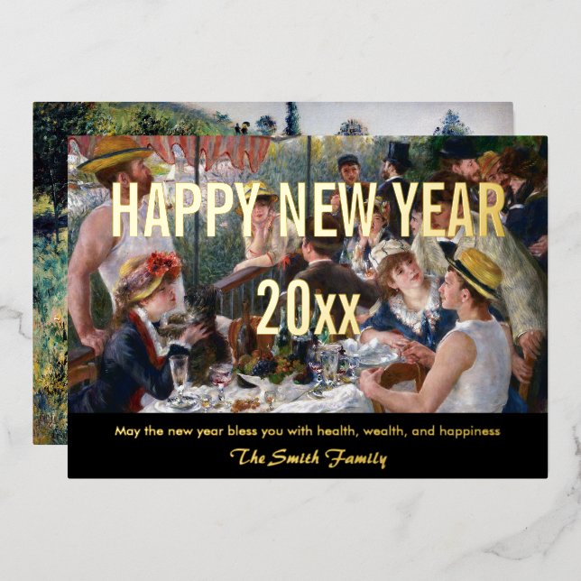 Renoir - Happy New Year / Luncheon Boating Party Foil Holiday Card (Front/Back)