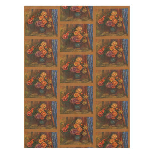 Renoir Impressionist Roses in Teal Vase Art Tablecloth