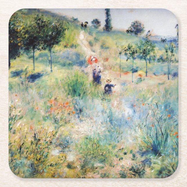 Renoir - Path Leading through Tall Grass Square Paper Coaster (Front)
