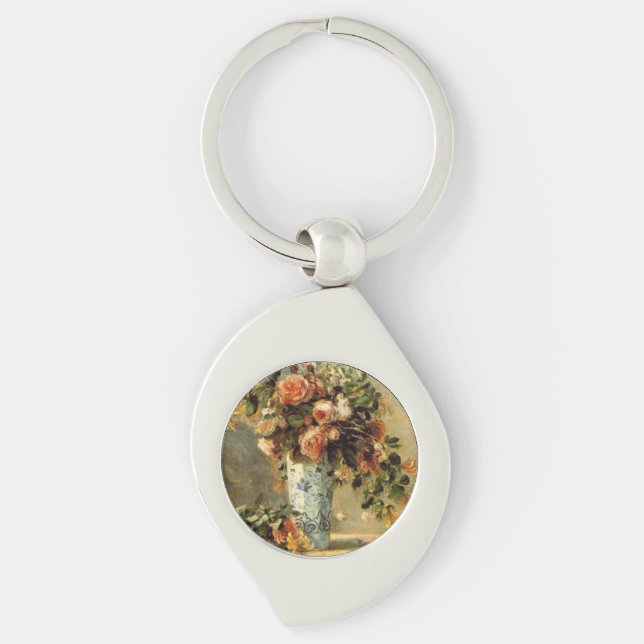 Renoir Roses and Jasmine in a Delft Vase Key Ring (Front)