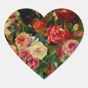 Renoir - Roses, famous painting, Heart Sticker