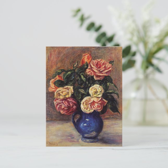 Renoir - Roses in a Blue Vase Postcard (Standing Front)