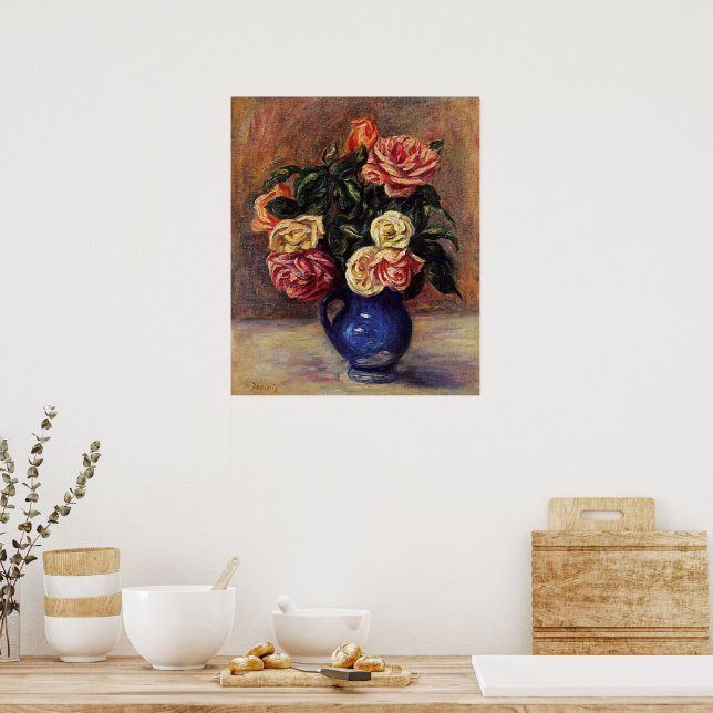 Renoir - Roses in a Blue Vase Poster (Kitchen)