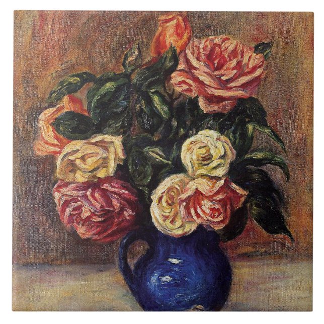 Renoir - Roses in a Blue Vase Tile (Front)