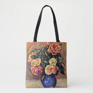 Renoir - Roses in a Blue Vase Tote Bag