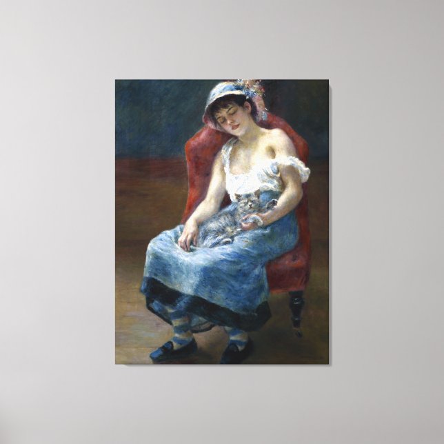 Renoir Sleeping Girl With Cat Classic Art Canvas Print (Front)