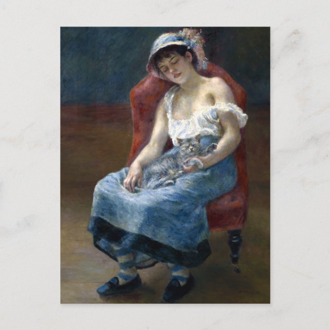 Renoir Sleeping Girl With Cat Classic Art Postcard (Front)
