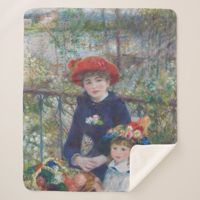 Renoir Two Sisters Terrace French Impressionism  Sherpa Blanket (Front)