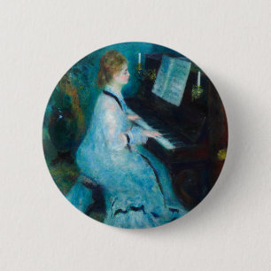 Renoir Woman at the Piano Vintage Impressionist  6 Cm Round Badge