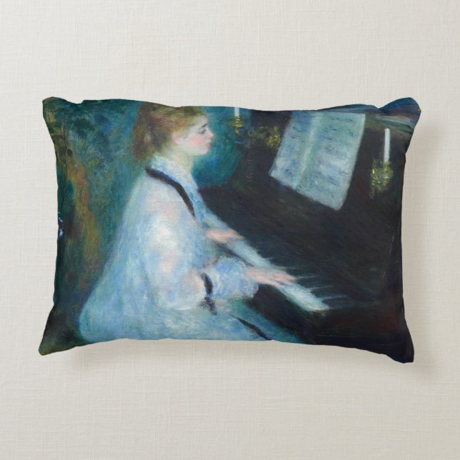 Renoir Woman at the Piano Vintage Impressionist  Decorative Cushion (Back)