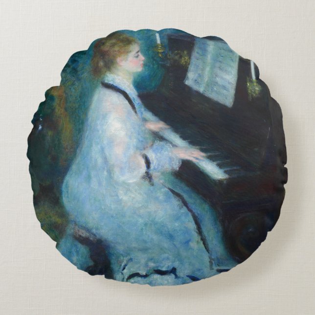 Renoir Woman at the Piano Vintage Impressionist  Round Cushion (Front)