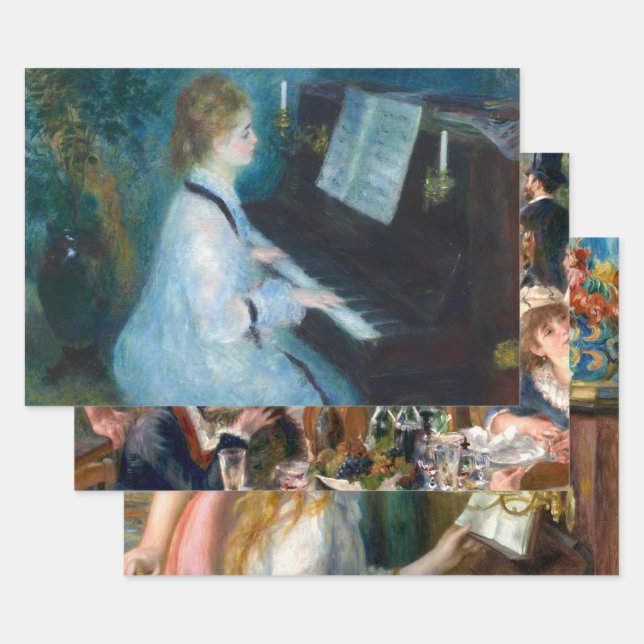 Renoir Woman at the Piano Vintage Impressionist  Wrapping Paper Sheet (Set)