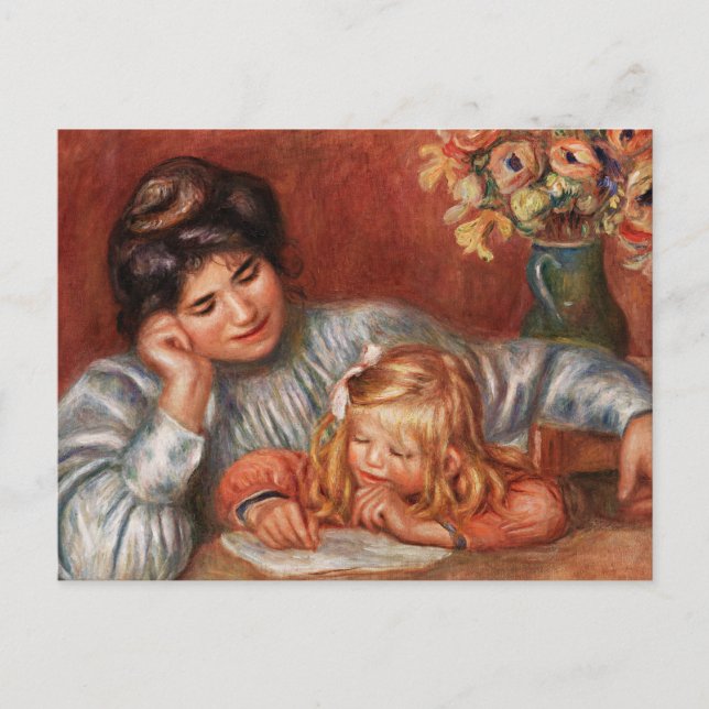 Renoir - Writing Lesson, famous painting Postcard (Front)